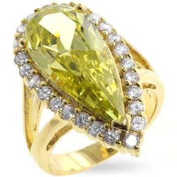 Fashion Ring in gold tone with clear and olive green cubic zirconia, size 8