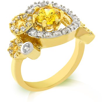 Fashion ring with yellow and clear cubic zirconia in goldtone, size 8