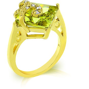 Fashion ring with olive, green, peridot and clear cubic zirconia, size 8