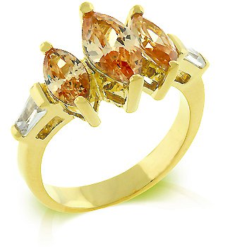 Cubic Zirconia Fashion Ring in Champagne/Orange/Brown color, size 8