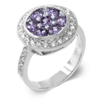 Fashion ring with purple and clear cubic zirconia, size 8