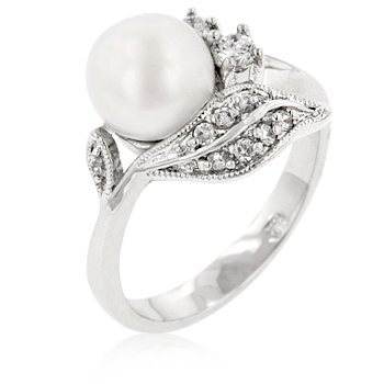 Cubic Zirconia Fashion Ring with shell pearl, size 8