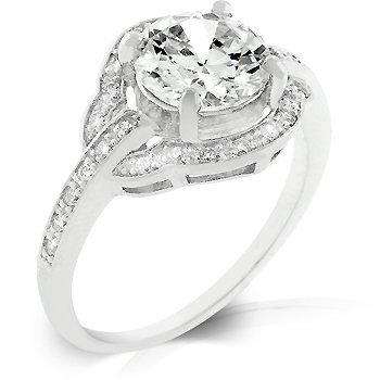 Fashion ring with clear cubic zirconia in silver tone, size 8