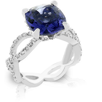 Fashion ring with purple & clear cubic zirconia in silver tone, size 8