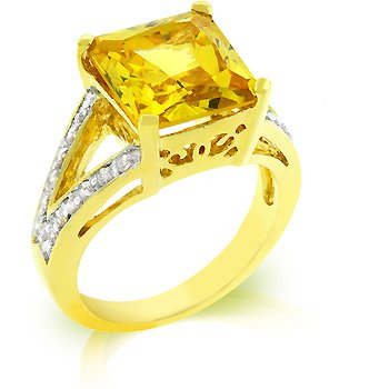 Fashion Ring in Yellow and Clear CZ in goldtone, size 8