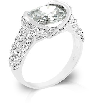 Fashion Ring with clear CZ in silvertone, size 8