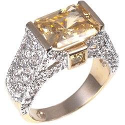 Fashion Ring with yellow & clear CZ in goldtone, size 8