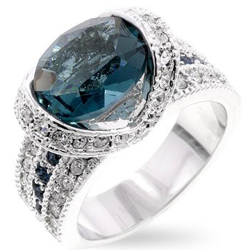 Cubic Zirconia Fashion Ring with Dirty Blue CZ in silvertone, size 8