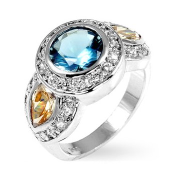 Cubic Zirconia Fashion Ring in Blue & Champagne, size 8