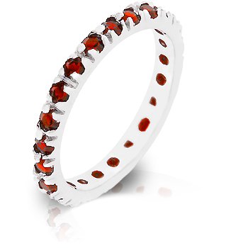 Fashion Ring with Red Cubic Zirconia in silvertone, size 8