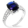 Silver Ring with deep blue & clear Cubic Zirconia, size 8
