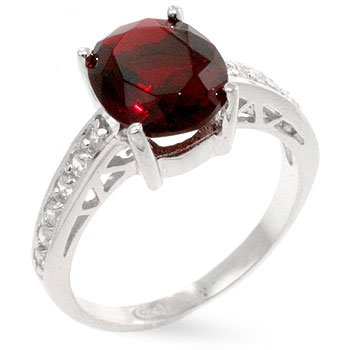 Cubic Zirconia Silver Ring in Red, size 8