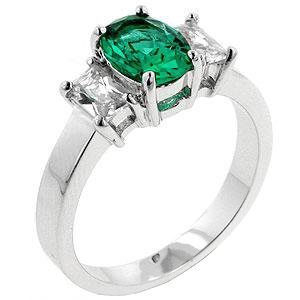 Fashion Ring with Emerald Green & Clear Cubic Zirconia in Silvertone, size 8