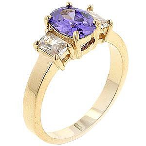 Fashion Ring with purple & clear Cubic Zirconia in goldtone, size 8