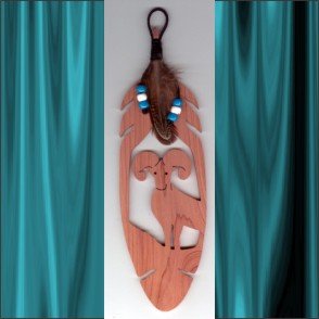 Big Horn Ram Aromatic Cedar Feather Wall Hanging