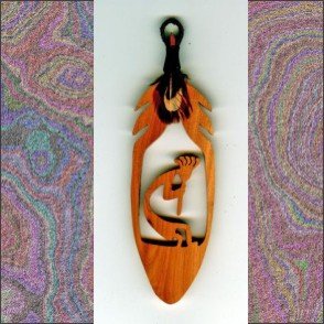 Small Kokopelli Aromatic Cedar Feather Wall Hanging