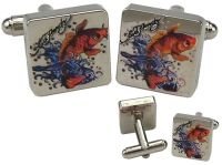Ed Hardy Koi Fish Silver Cuff Links, Brand New