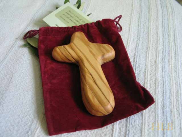 6 Olive Wood Comfort Holding Crosses + Gift Bags