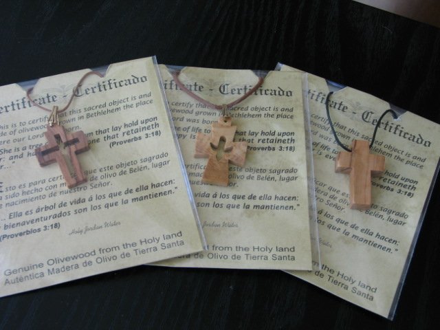 12 Olive Wood Cross Pendant Necklaces
