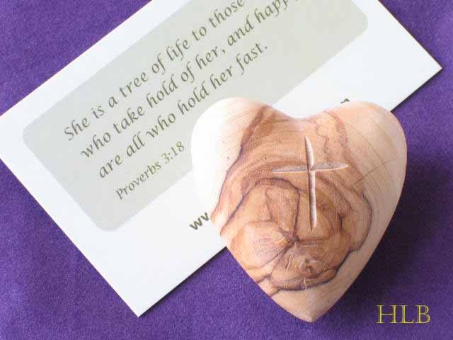 Jerusalem Olive Wood Carved Heart/Cross & Gift Bag