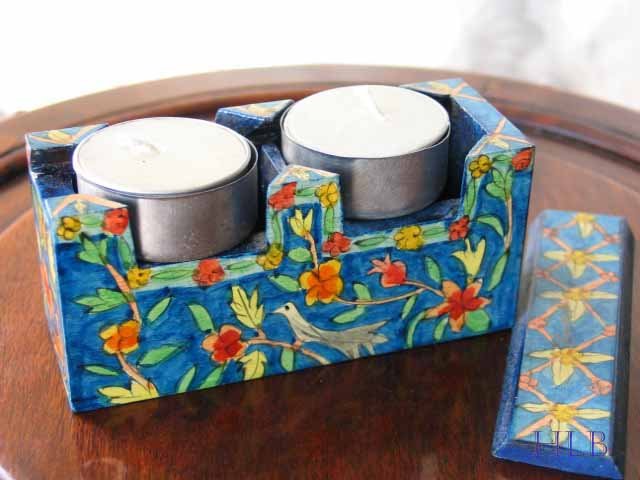 Candlesticks Emanuel Wood Hand Painted Shabbat Travel 'Birds'