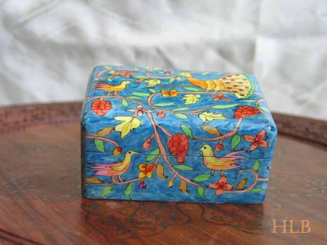 Jewelry Box Emanuel Wood Hand Painted Small 'Peacocks'