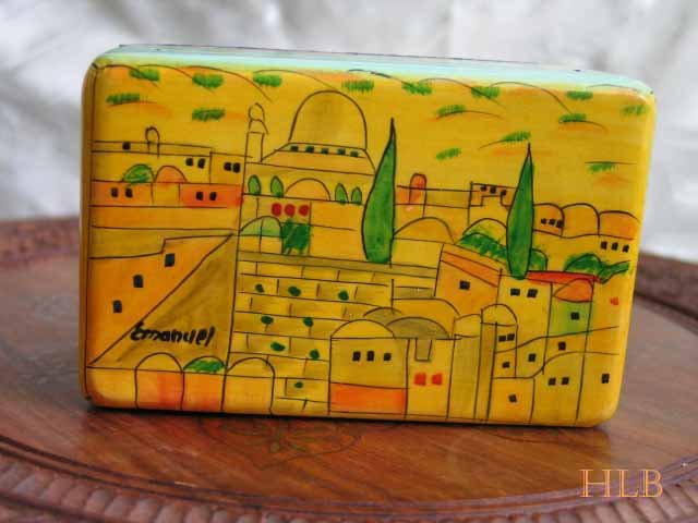 Jewelry Box Emanuel Wood Hand Painted Medium 'Jerusalem of Gold'