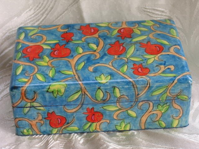 Jewelry Box Emanuel Wood Hand Painted Medium 'Pomegranates'