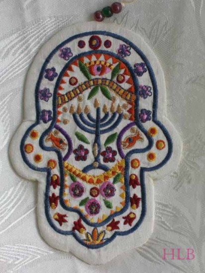 Hamsa - Yair Emanuel's Embroidered Fabric Wall 'Symbolic'