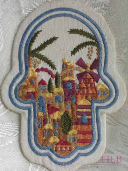 Hamsa - Yair Emanuel's Embroidered Fabric Wall 'Old City Jerusalem'