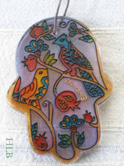 Hamsa - Yair Emanuel's Glass Hand Painted Large 'Birds'