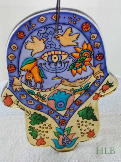 Hamsa - Yair Emanuel's Glass Hand Painted Large 'Painted Blue Eye'