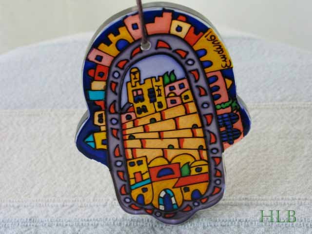 Hamsa - Yair Emanuel's Glass Hand Painted Large 'Jerusalem Arches'