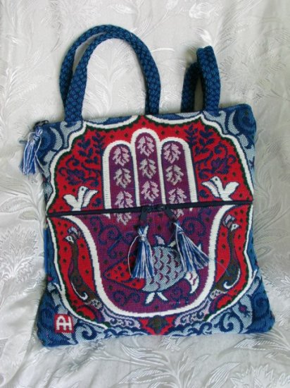 Hamsa Bag - Red / Blue Hippy Shoulder Tote Bag