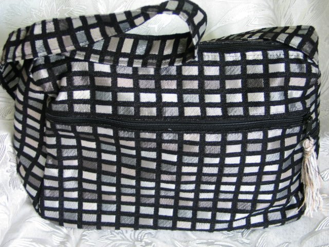 Nava - Elegant Woven Black/Silver Fabric 4 Pockets Shoulder Handbag