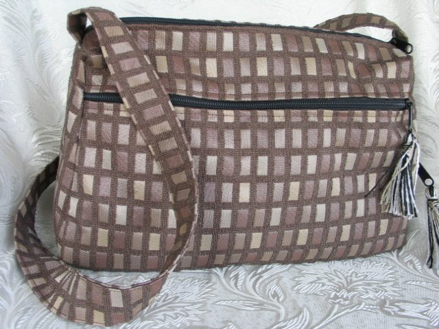 Nava - Elegant Woven Brown Olive Fabric 4 Pockets Shoulder Handbag