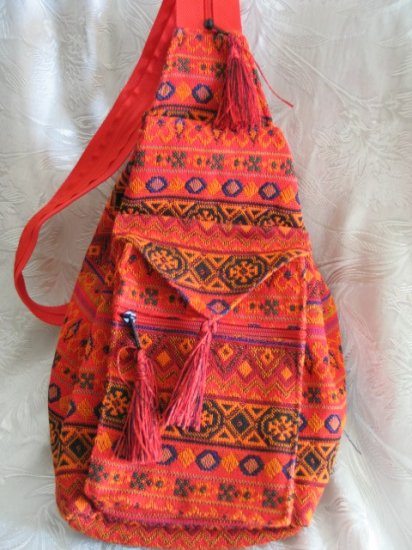 Backpack - Ethnic Fabric Orange / Multi-Color Woven Tote / Shoulder Bag
