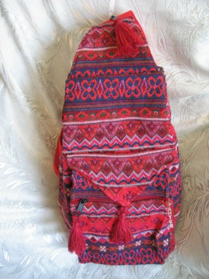 Backpack - Ethnic Fabric Red / Multi-Color Woven Tote / Shoulder Bag M11