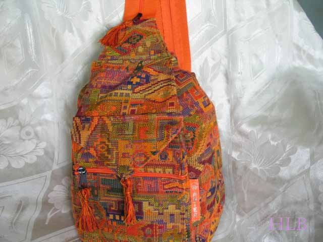 Backpack - Ethnic Fabric Orange / Multi-Color Woven Tote / Shoulder Bag