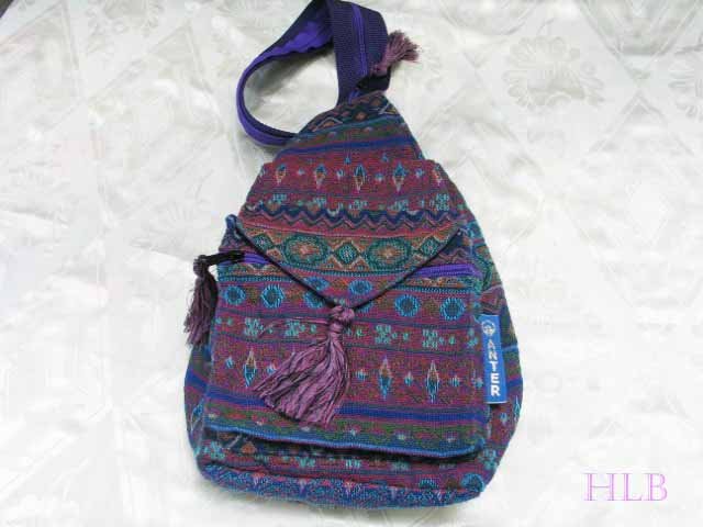 Backpack - Ethnic Fabric Purple / Multi-Color Woven Tote / Shoulder Bag