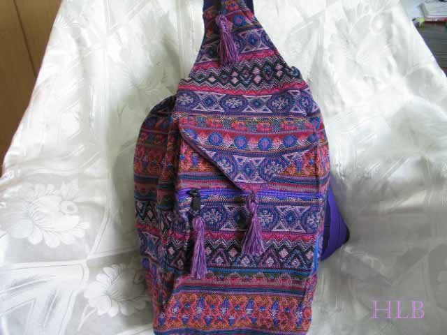 Backpack - Ethnic Fabric Purple / Multi-Color Woven Tote / Shoulder Bag M4