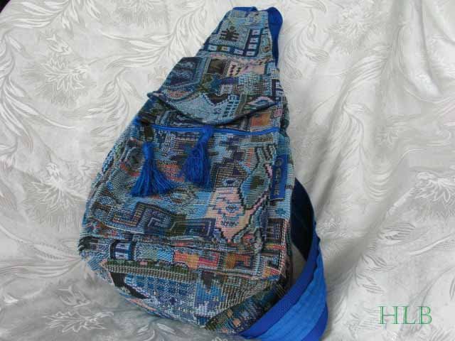Backpack - Ethnic Fabric Light Blue / Multi-Color Woven Tote / Shoulder Bag