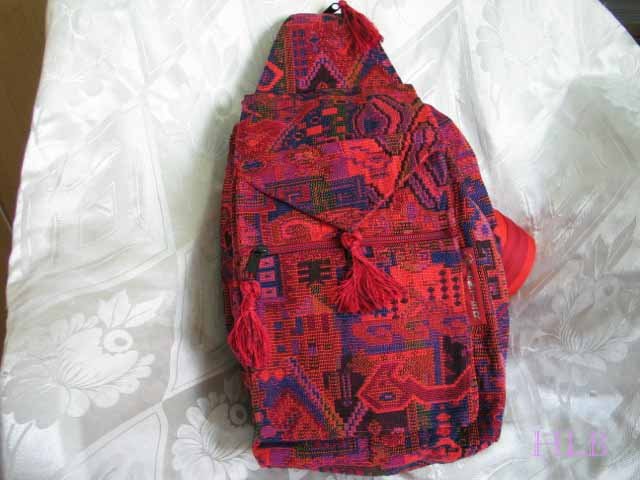 Backpack - Ethnic Fabric Red Orange / Multi-Color Woven Tote / Shoulder Bag