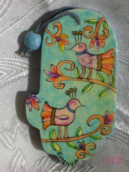 Wood Hamsa Emanuel Hand Painted Wall Decor 'Exotic Birds II'