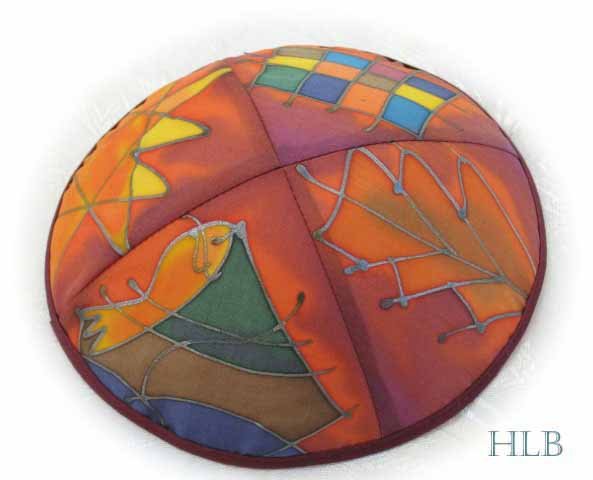 Kippa Emanuel Hand Painted Silk Multi-Color Orange -- YAS4