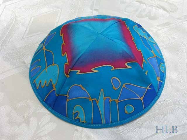 Kippa Emanuel Hand Painted Silk Multi-Color Blue -- YAS11