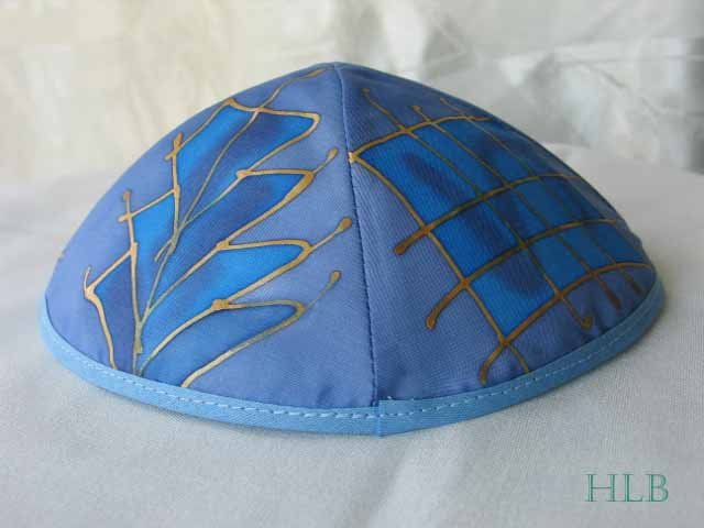 Kippa Emanuel Hand Painted Silk Multi-Color Blue -- YAS1