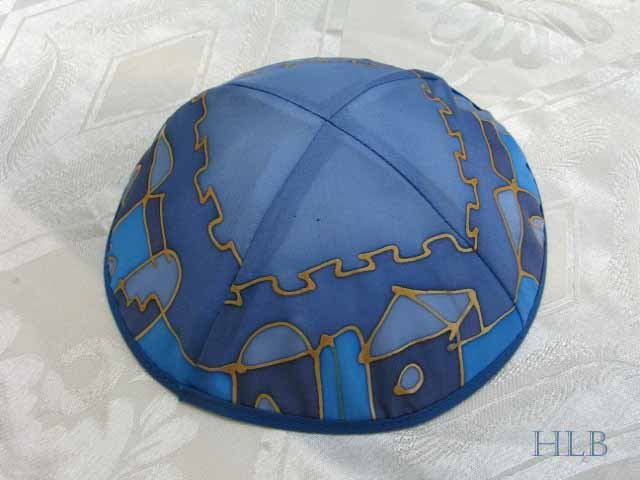 Kippa Emanuel Hand Painted Silk Multi-Color Blue -- YAS7