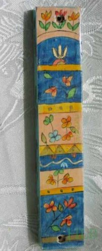 Mezuzah Emanuel Wood Large Hand Painted Whimsical Flowers -- MZL19