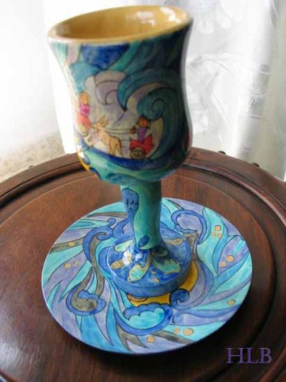 Kiddush Cup Emanuel Hand Painted Wood Exodus -- CU12